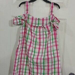 Crown & Ivy Pink & Green Plaid Off The Shoulder Dress Size PXL
